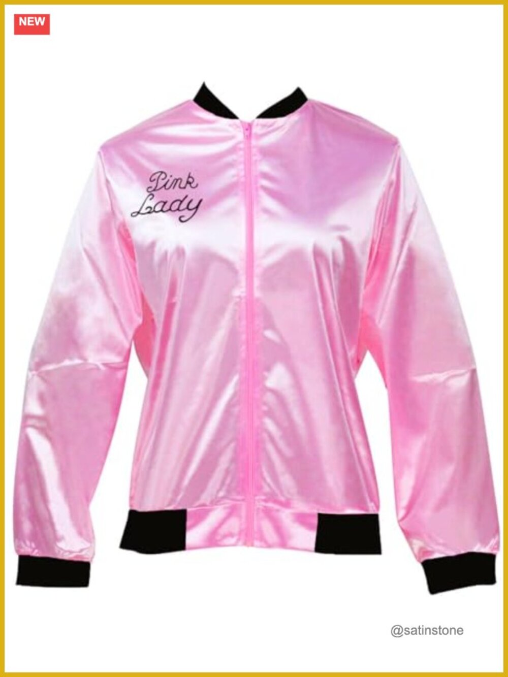 1950s Pink Lady Satin Jacket Costume with Neck Scarf Retro Halloween Cosplay